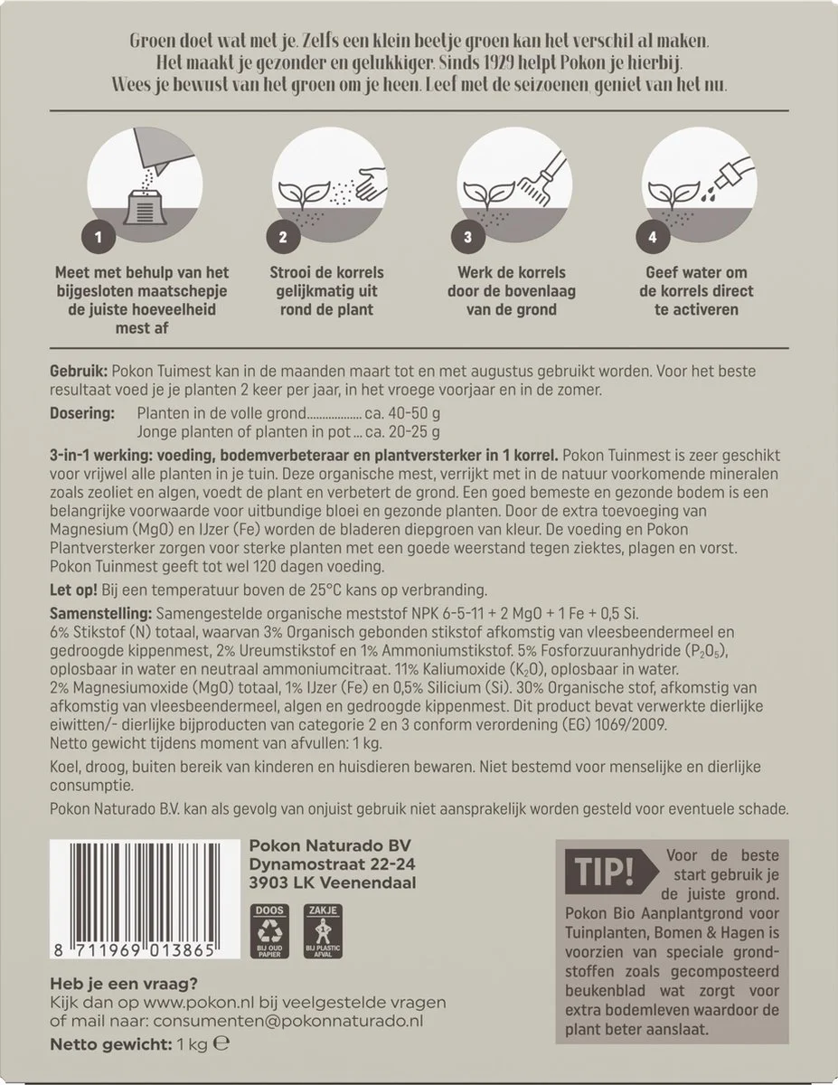 Pokon Tuinmest - 1kg - Meststof - 3-in-1 Werking 3 Pokon Tuinmest - 1kg - Meststof - 3-in-1 Werking - Afbeelding 3