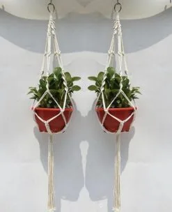 Merkloos Plantenhanger Macramé - Luxe Gevlochten Touw Katoen - 2 Stuks - Plantenpot Ophangen -Bloem Garden Verkoop 975x1200